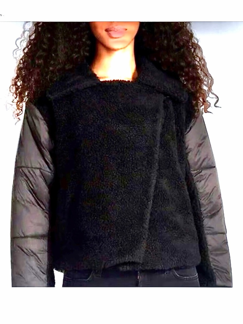 NEW Steve Madden Black Mid Weight Teddy Jacket Puffer Detailed Size M